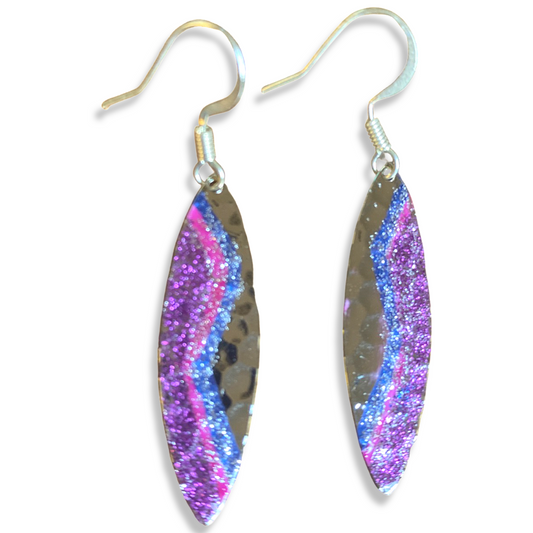 Art Deco Hand Painted Purply Mini Navette Earrings