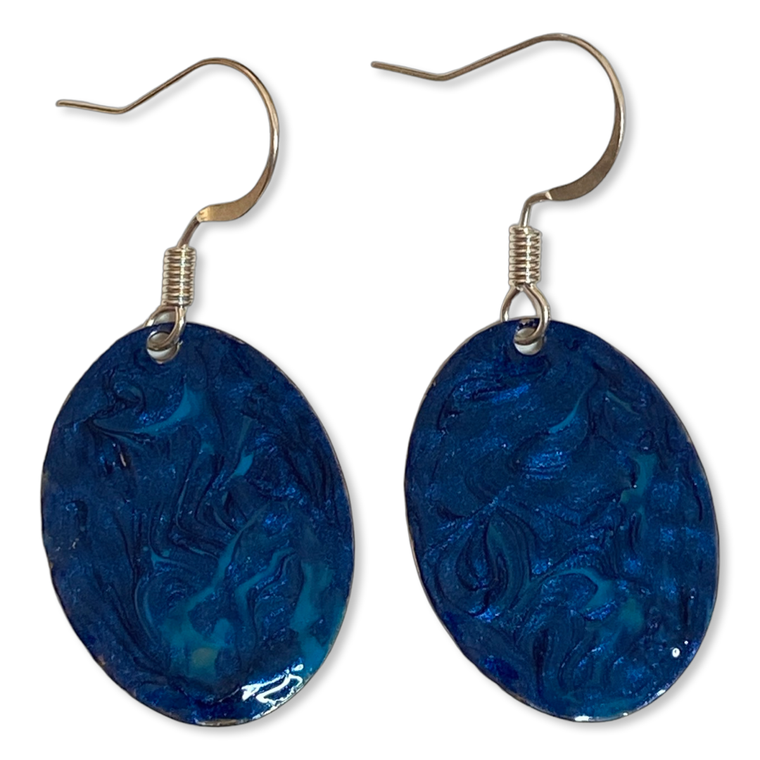 Blue Marble Mini Oval Lures of Love Earrings