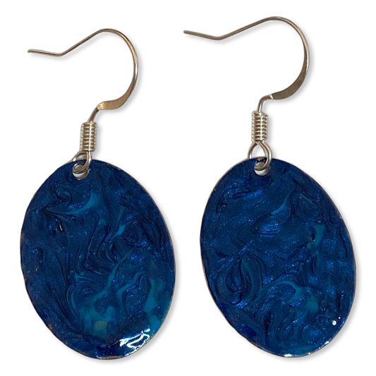 Blue Marble Mini Oval Lures of Love Earrings