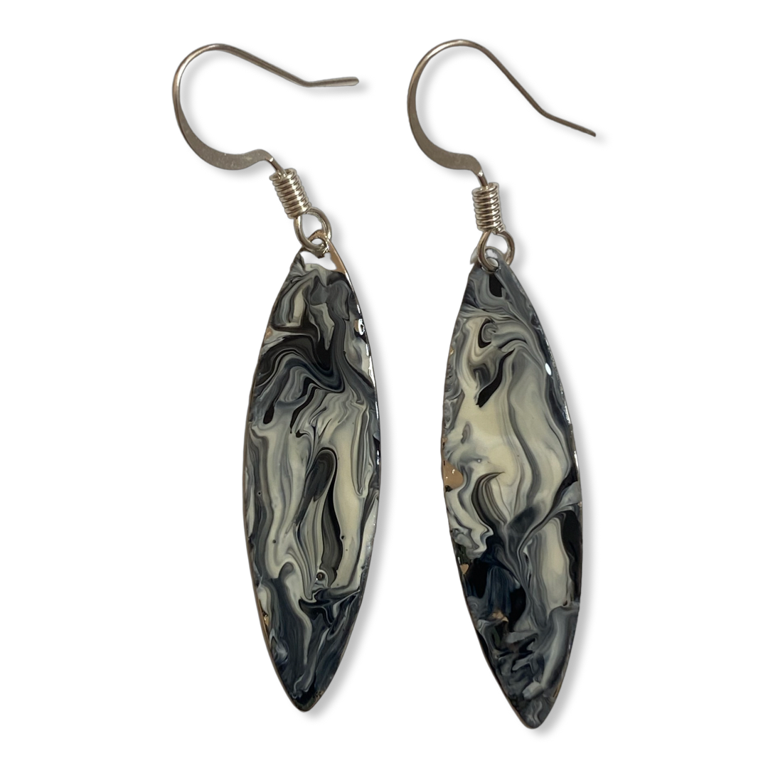 Black & White  Marble Mini Navette Lures of Love Earrings