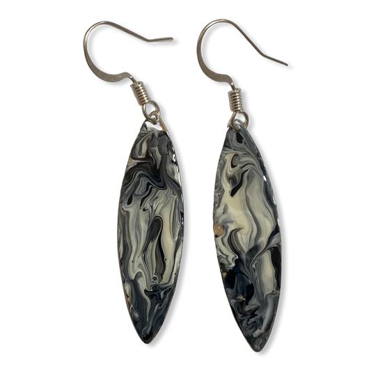 Black & White  Marble Mini Navette Lures of Love Earrings