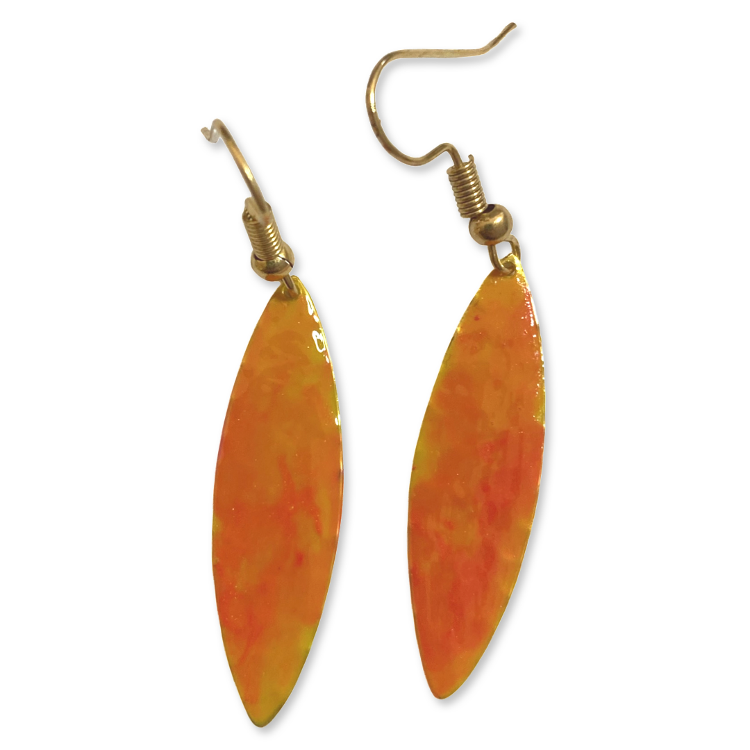 Yellow Orange Marble Mini Navette Lures of Love Earrings