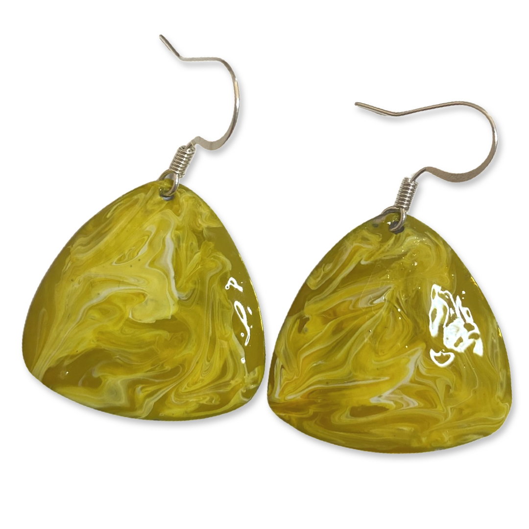 Yellow Marble Guitar Pick Lures of Love Earrings