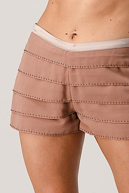 Beaded Scallop Layered Hem Shorts Crepe Georgette