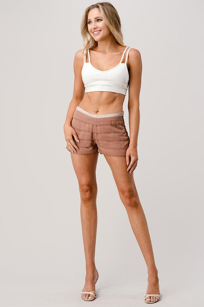 Beaded Scallop Layered Hem Shorts Crepe Georgette
