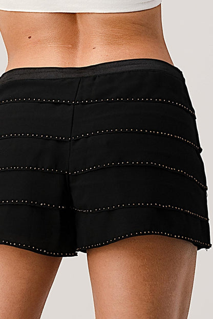 Beaded Scallop Layered Hem Shorts Crepe Georgette