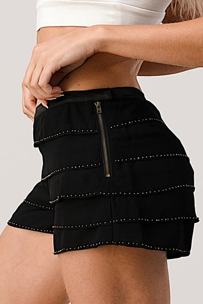 Beaded Scallop Layered Hem Shorts Crepe Georgette