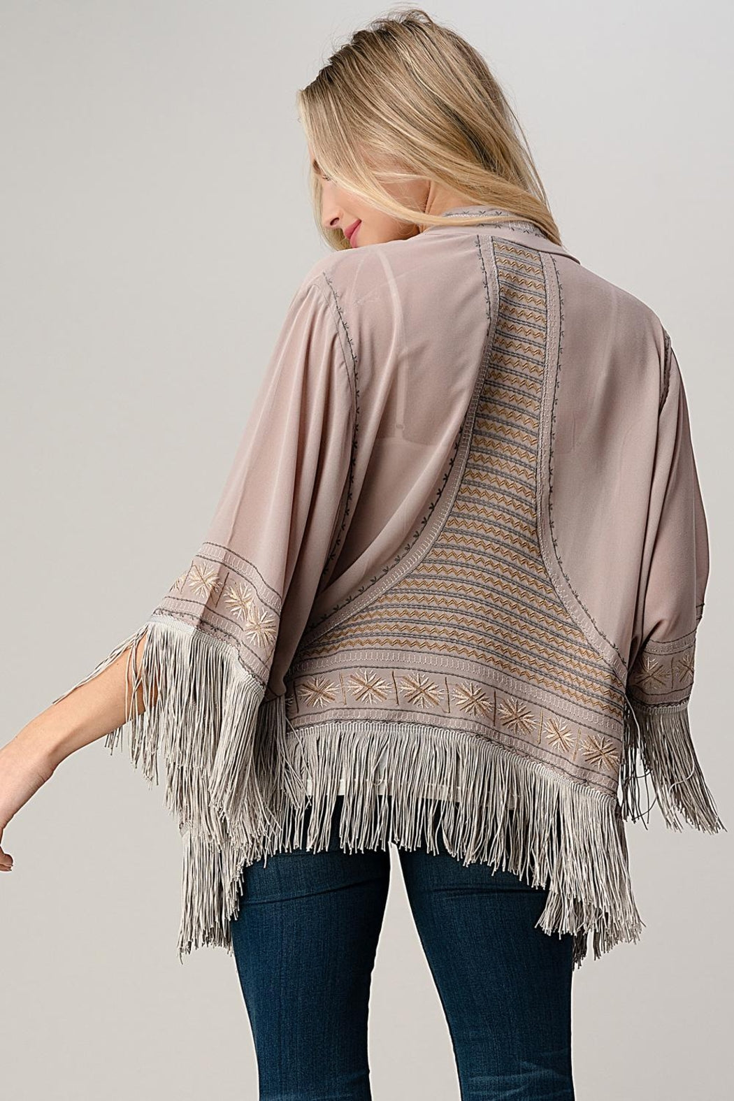 Beaded With Tassel Hemmed Cover Up Kimono Cardigan