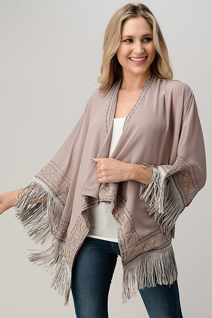 Beaded With Tassel Hemmed Cover Up Kimono Cardigan