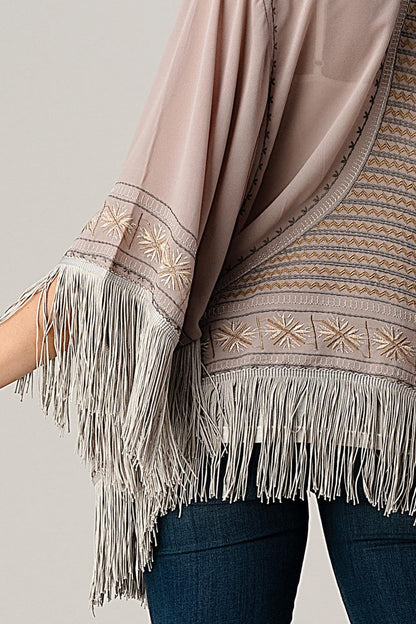 Beaded With Tassel Hemmed Cover Up Kimono Cardigan