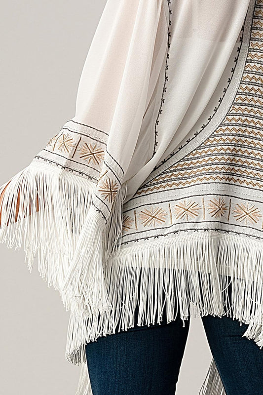 Beaded With Tassel Hemmed Cover Up Kimono Cardigan