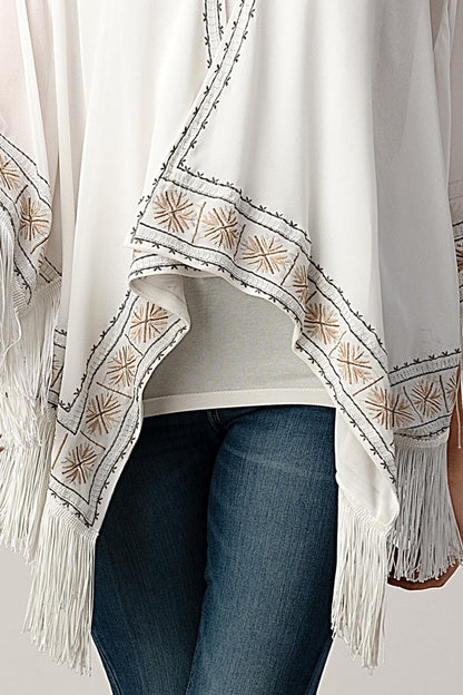 Beaded With Tassel Hemmed Cover Up Kimono Cardigan