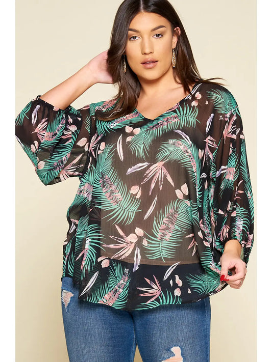 Tropical Leaf Chiffon Top