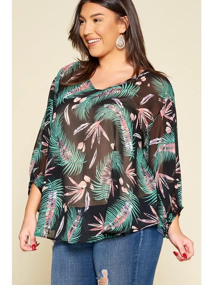 Tropical Leaf Chiffon Top