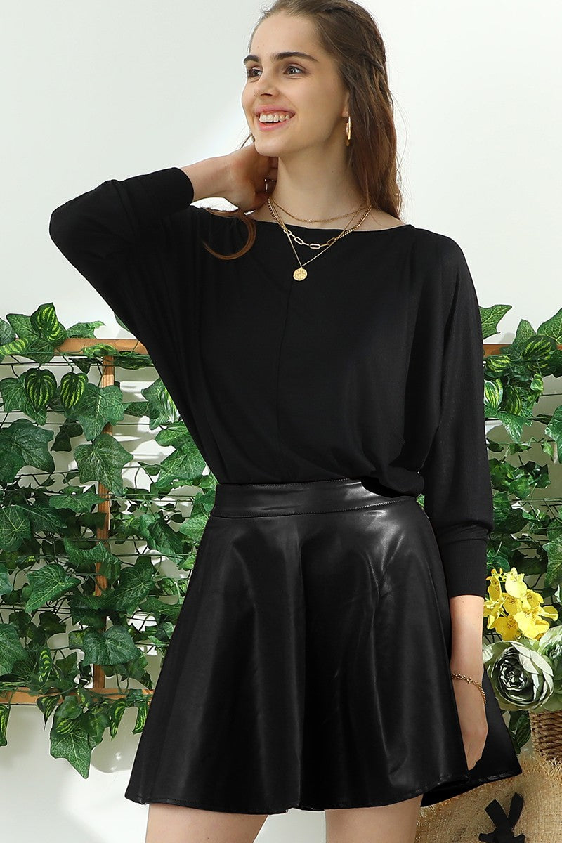 Black Faux Leather Skirt with Back Zipper