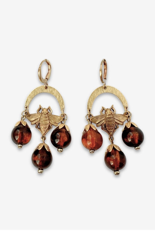 Brass Bumblebee Chandelier Earrings