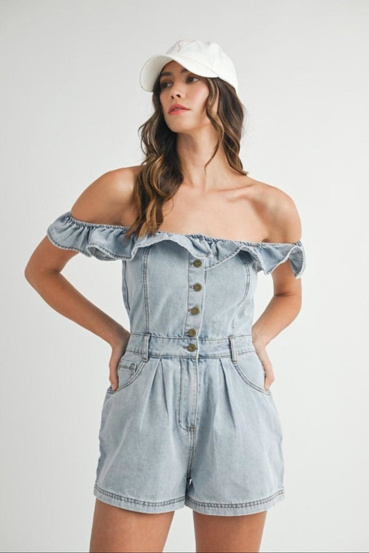 Off-Shoulder Denim Romper
