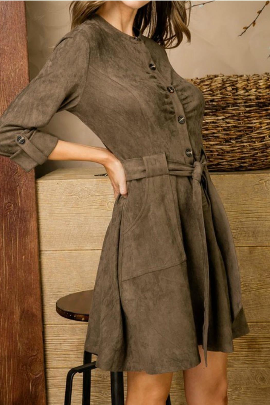 Olive Belted Suede Dress