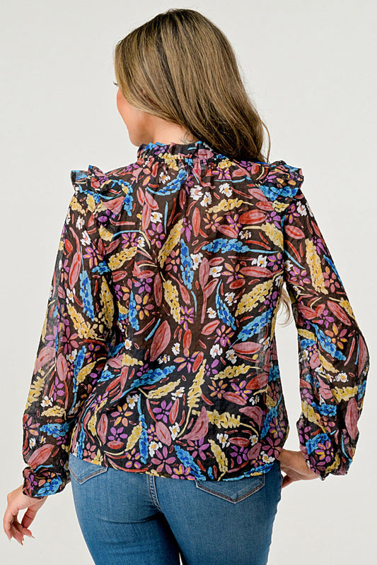 Black Multi Floral Janna Long Sleeve Top
