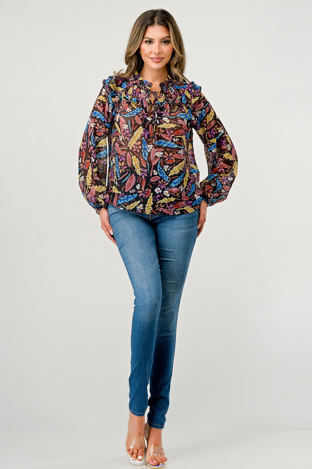 Black Multi Floral Janna Long Sleeve Top