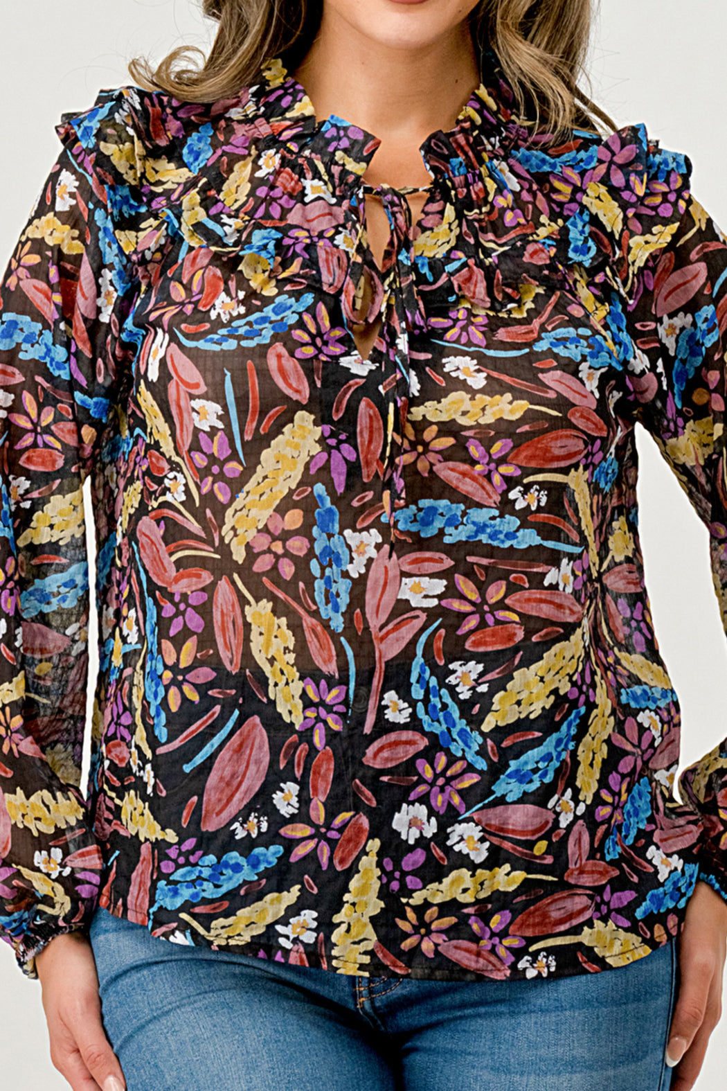 Black Multi Floral Janna Long Sleeve Top