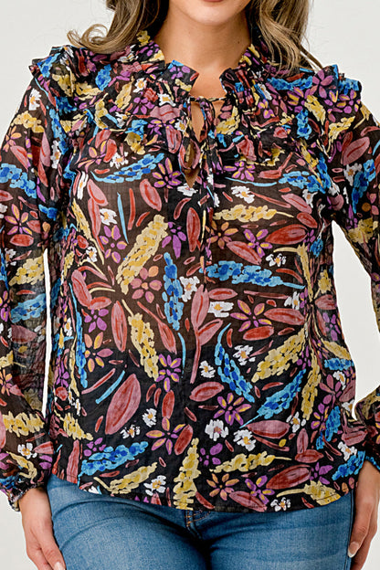 Black Multi Floral Janna Long Sleeve Top