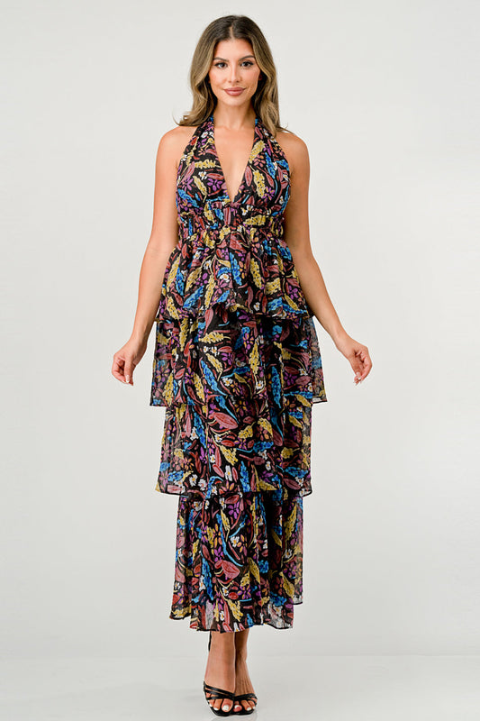 Black Multi Floral Lulua Maxi Dress