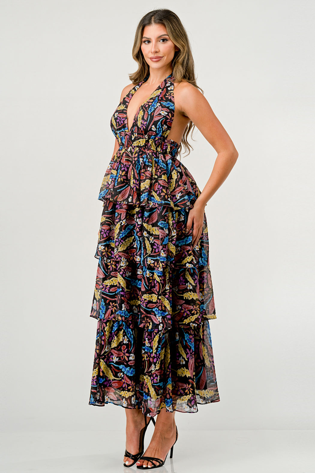 Black Multi Floral Lulua Maxi Dress