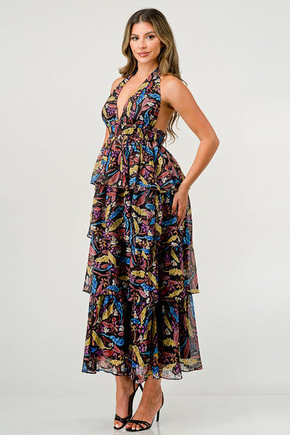 Black Multi Floral Lulua Maxi Dress