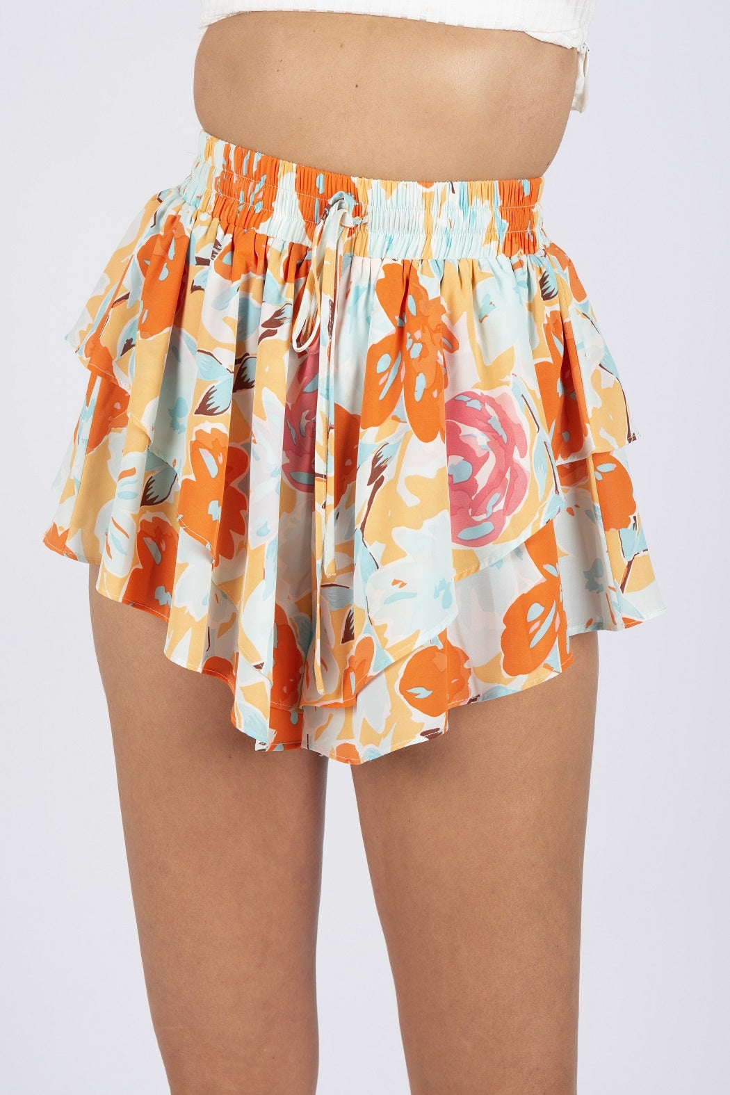 Orange Flower Zena Shorts