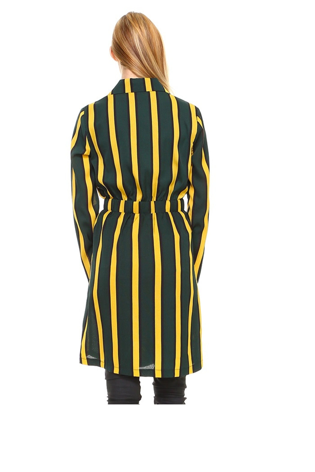 Trench Coat Multi Stripe Long Line Belted Jacket