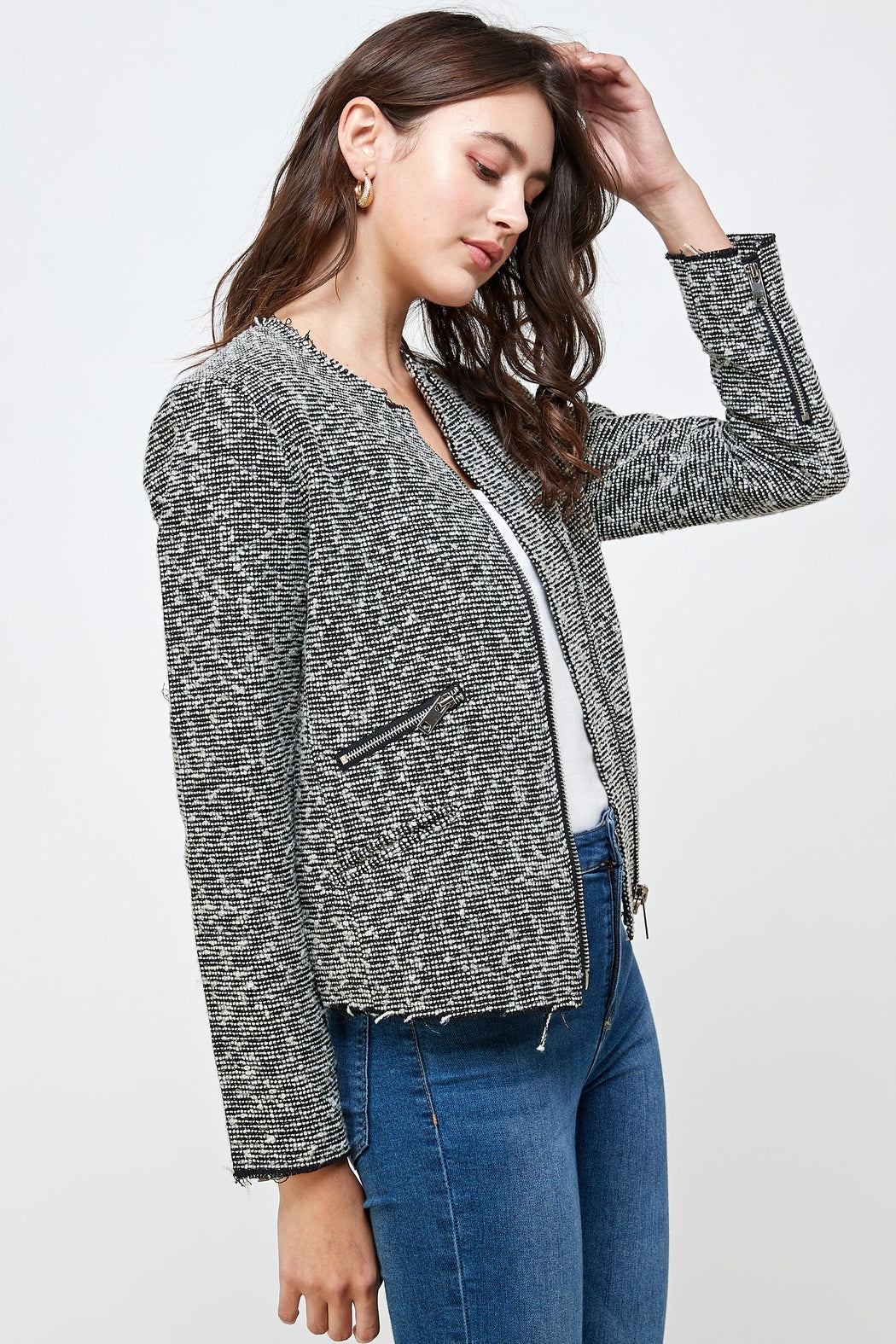 Boucle Tweed Biker Jacket Top