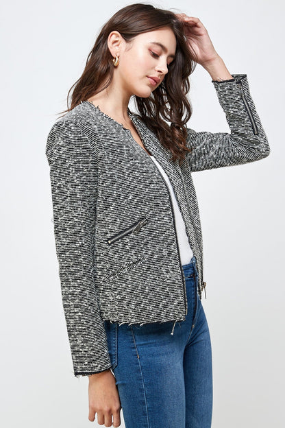 Boucle Tweed Biker Jacket Top