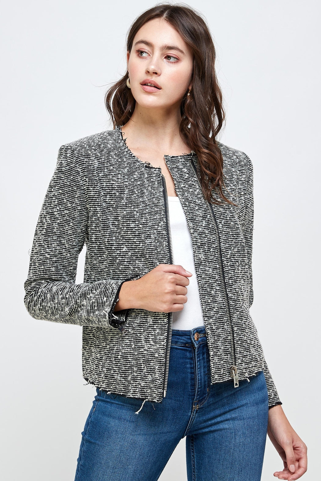 Boucle Tweed Biker Jacket Top