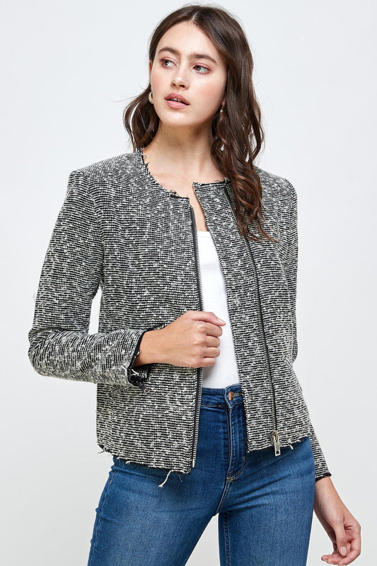 Boucle Tweed Biker Jacket Top