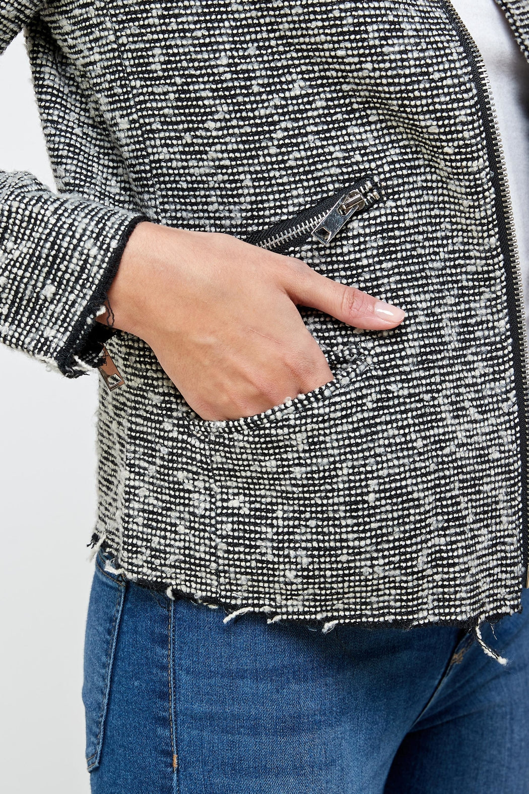 Boucle Tweed Biker Jacket Top