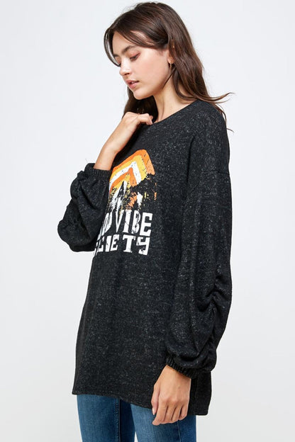 Brushed Knit Screen Print Loose Fit Swaeat Shirts