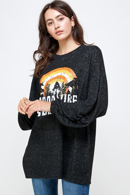 Brushed Knit Screen Print Loose Fit Swaeat Shirts