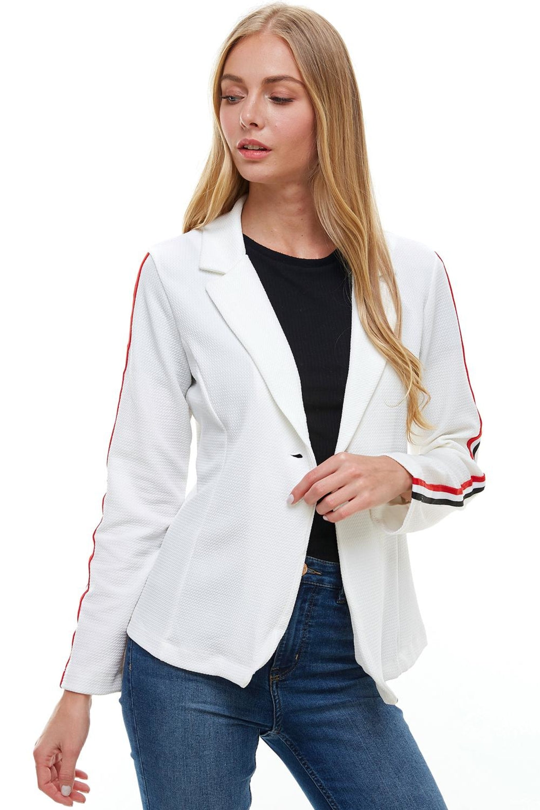 Bullet With Button Stripe Tape Blazer Jacket