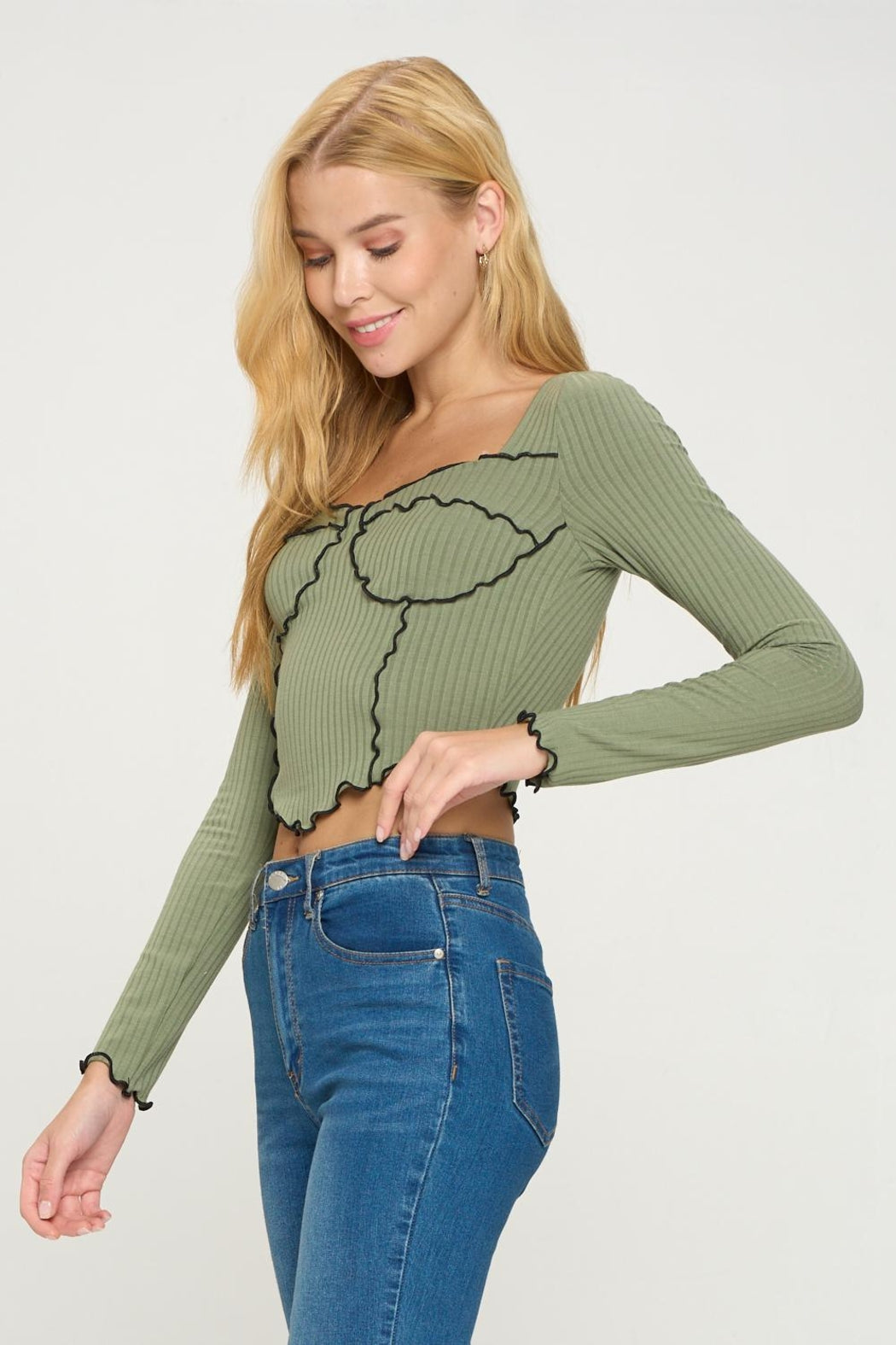 Bustier Style Long Sleeve Knit Top