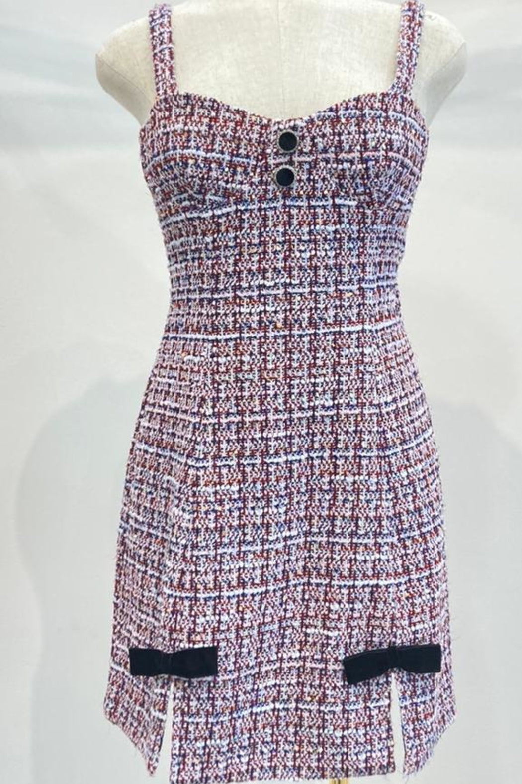 Bustier Tube Mini Dress With Velvet Tweed