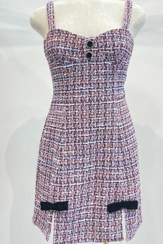 Bustier Tube Mini Dress With Velvet Tweed