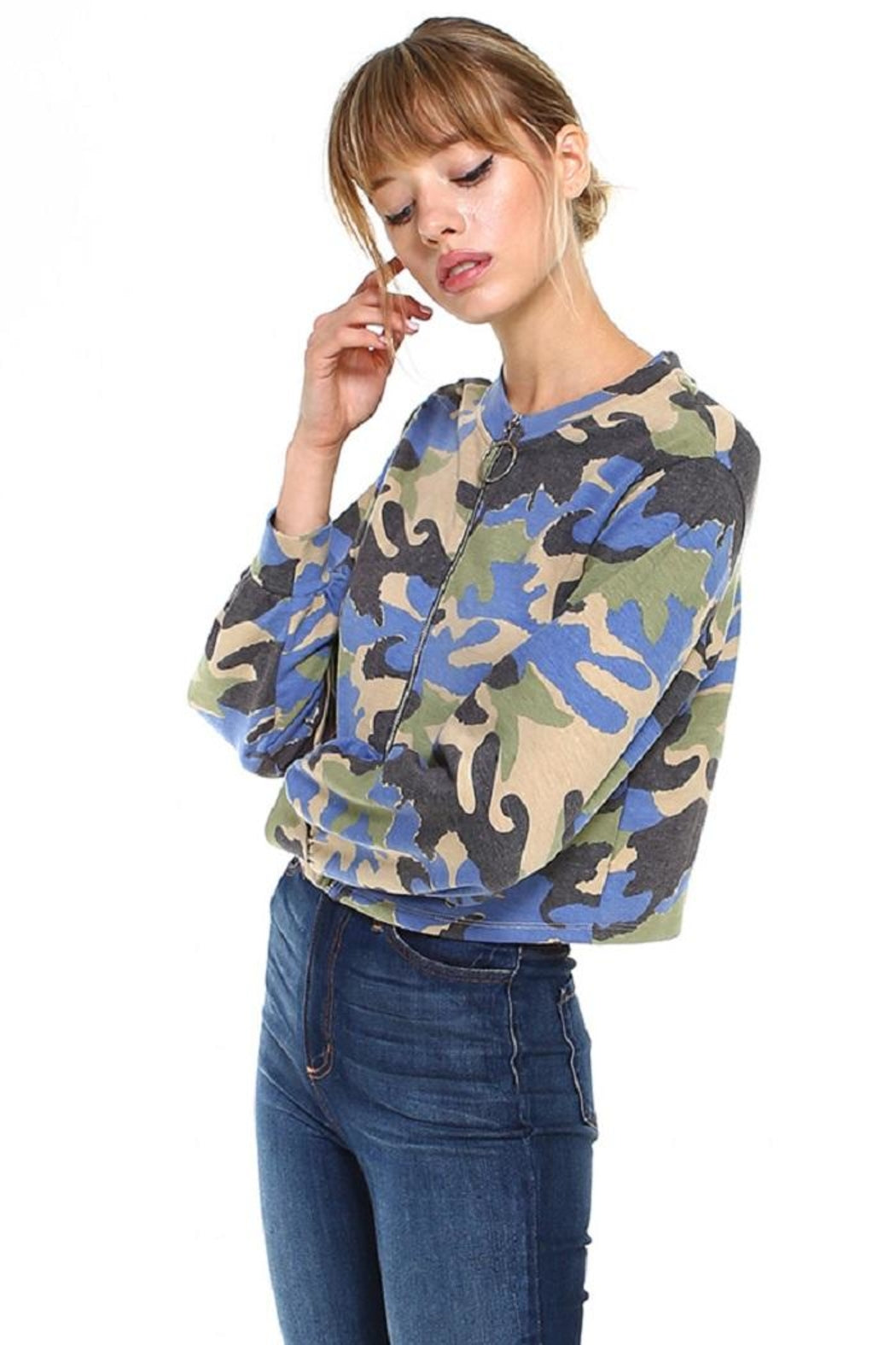 Camouflage Front Full Zip Up Jacket Top