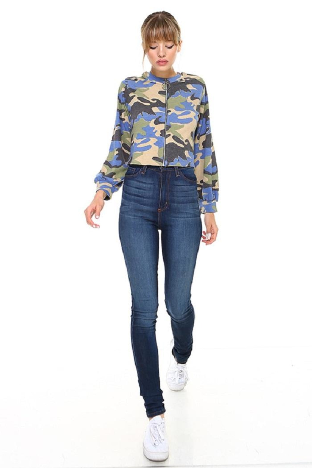 Camouflage Front Full Zip Up Jacket Top
