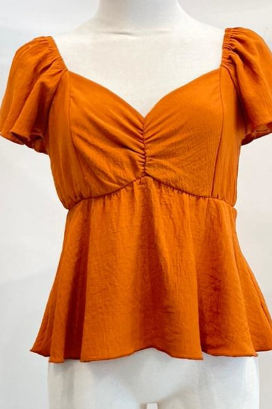 Solid Babydoll Top Flutter Short Sleeve