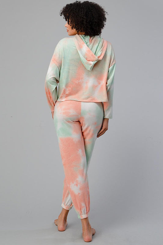 Tie Dye Hooded Sweat Shirts Jogger Lounge Wear Set