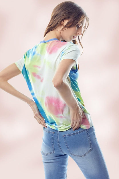 Tie Dye Jersey Top With Crew Neck Twist Hem