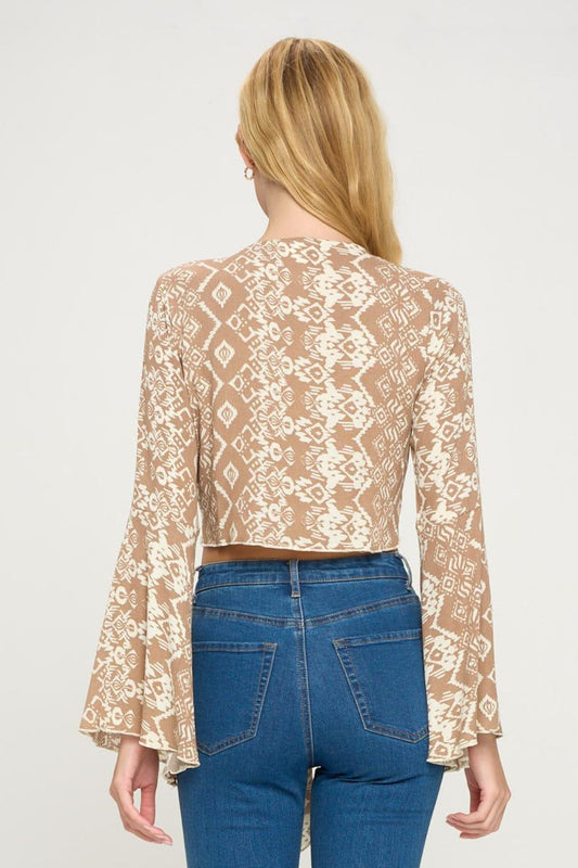 Tie Front Bell Sleeve Crop Cardigan Top