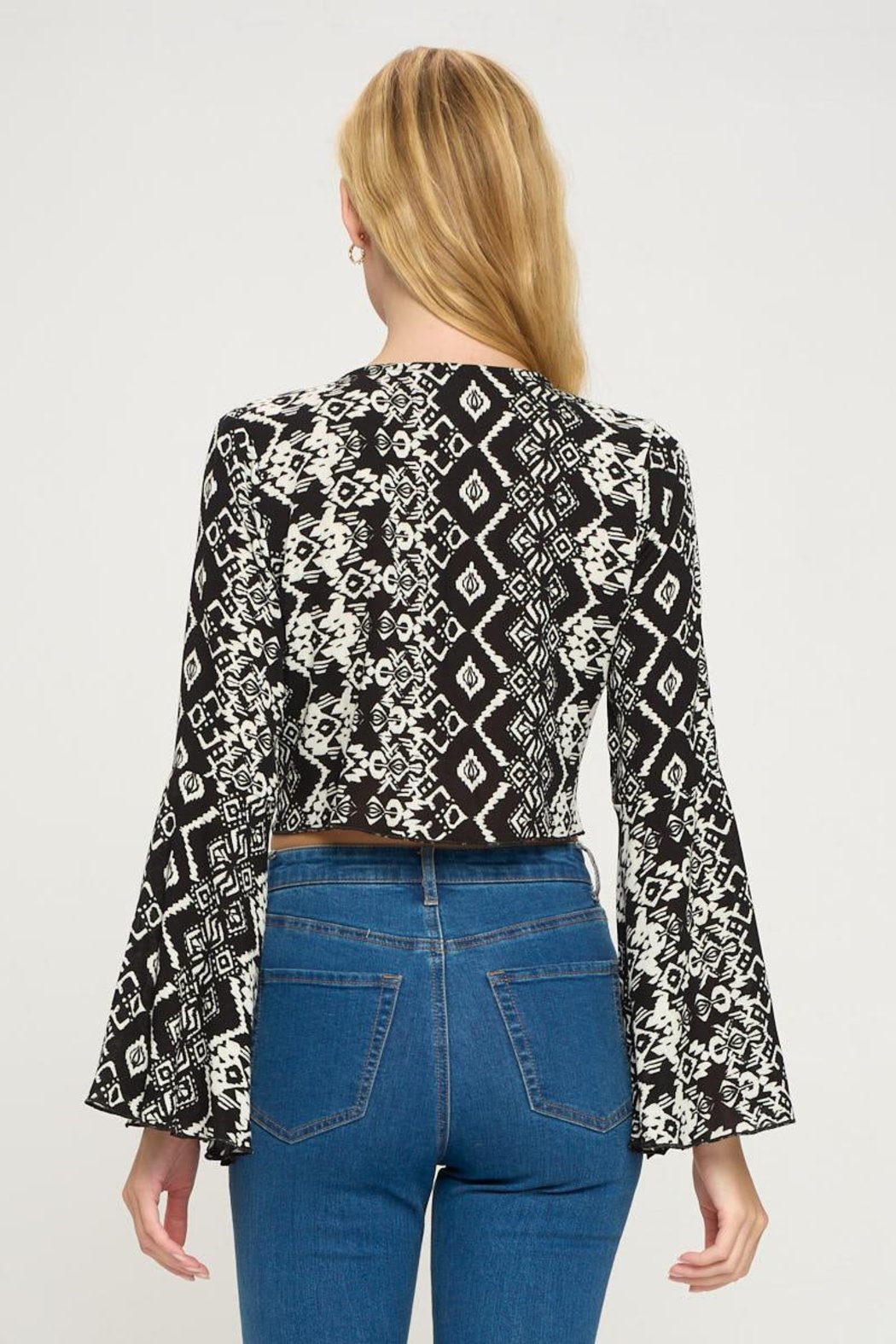 Tie Front Bell Sleeve Crop Cardigan Top