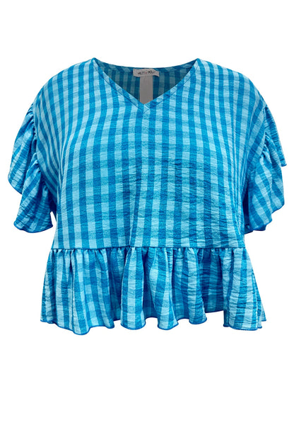 V Neck Flutter Sleeve Ruffle Crop Loose Fit Top